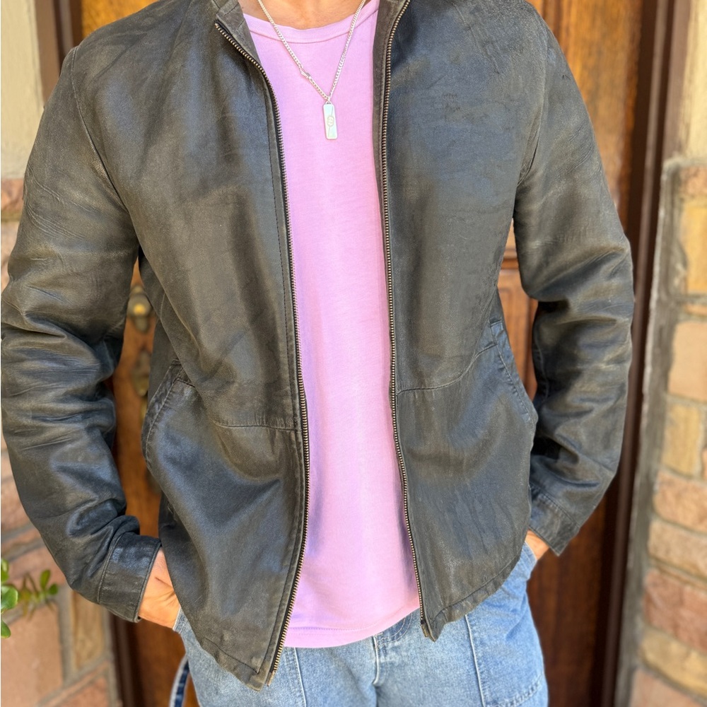 Gray vintage Leather motorcycle Jacket